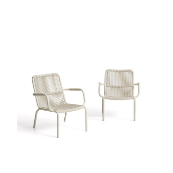 Fauteuil empilable Salis en aluminium écru et corde synthétique écru
