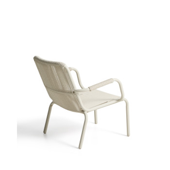 Fauteuil empilable Salis en aluminium écru et corde synthétique écru