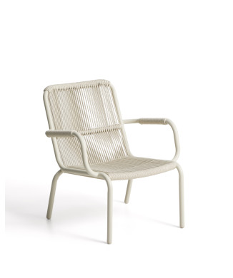 Fauteuil empilable Salis en aluminium écru et corde synthétique écru