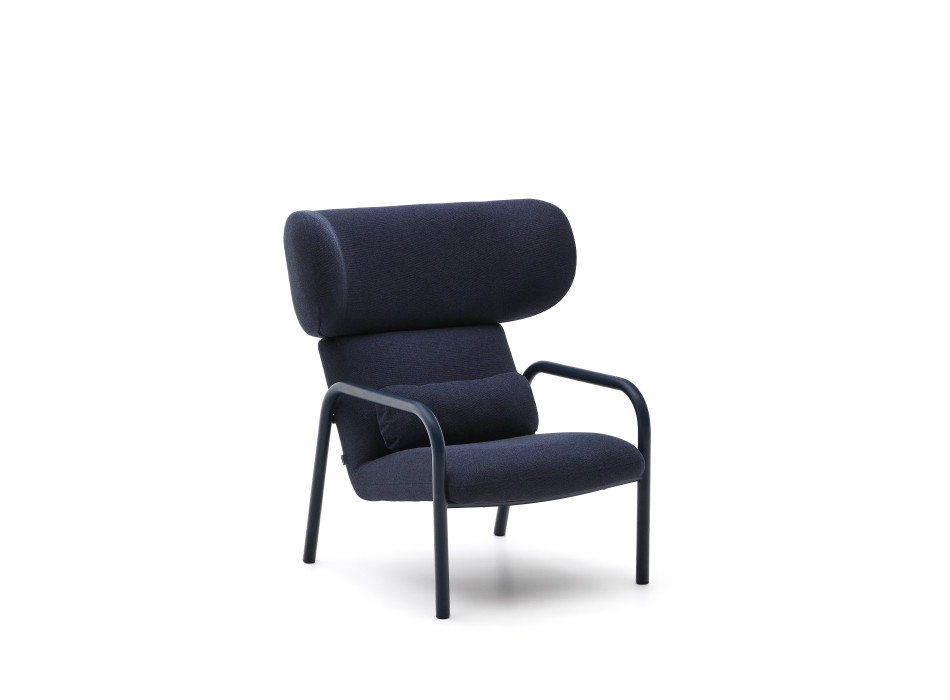 Fauteuil Inari bleu et acier, peint en bleu FSC Mix Credit