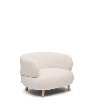Fauteuil Luisa en tissu bouclé écru en hêtre massif 90 cm