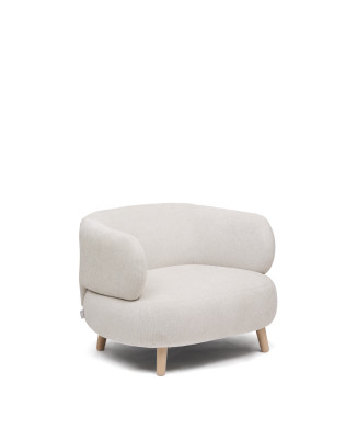 Fauteuil Luisa en tissu chenille perlé en bois de hêtre massif 90 cm