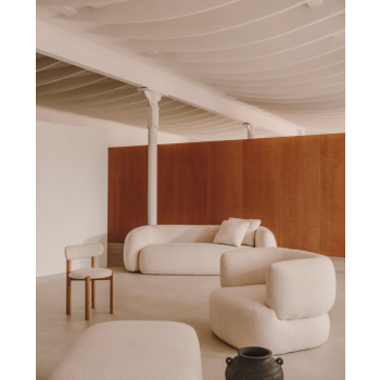 Fauteuil Martina en cuir d'agneau écru avec coussin