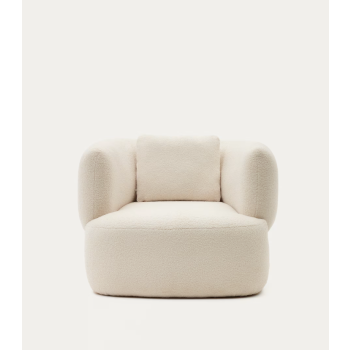 Fauteuil Martina en cuir d'agneau écru avec coussin