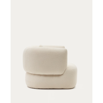 Fauteuil Martina en cuir d'agneau écru avec coussin