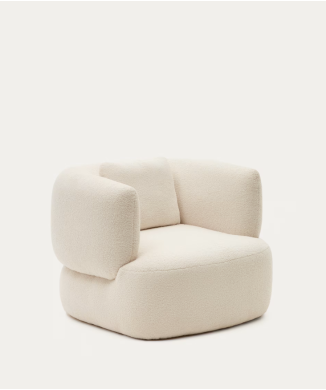 Fauteuil Martina en cuir d'agneau écru avec coussin