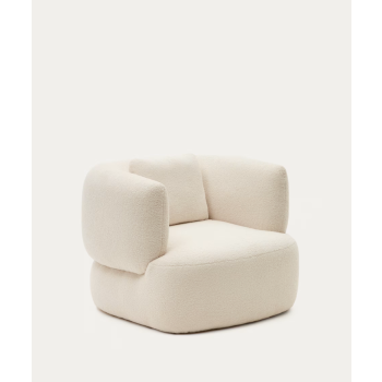 Fauteuil Martina en cuir d'agneau écru avec coussin