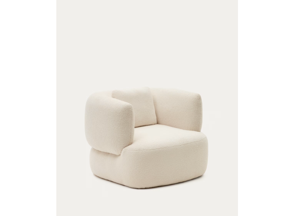 Fauteuil Martina en cuir d'agneau écru avec coussin