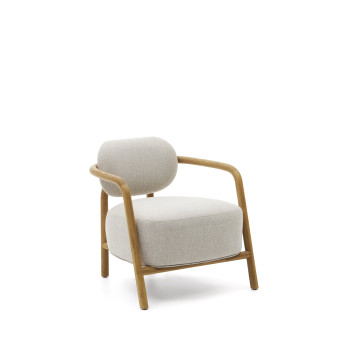 Fauteuil Melqui beige en chêne massif avec finition naturelle