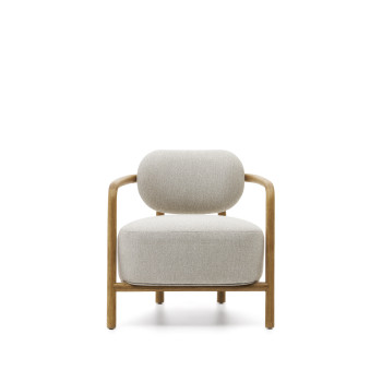 Fauteuil Melqui beige en chêne massif avec finition naturelle