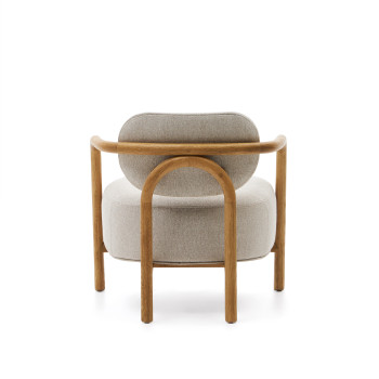 Fauteuil Melqui beige en chêne massif avec finition naturelle