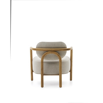 Fauteuil Melqui beige en chêne massif avec finition naturelle