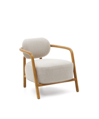 Fauteuil Melqui beige en chêne massif avec finition naturelle