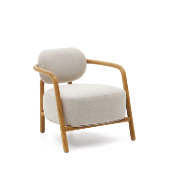 Fauteuil Melqui beige en chêne massif avec finition naturelle
