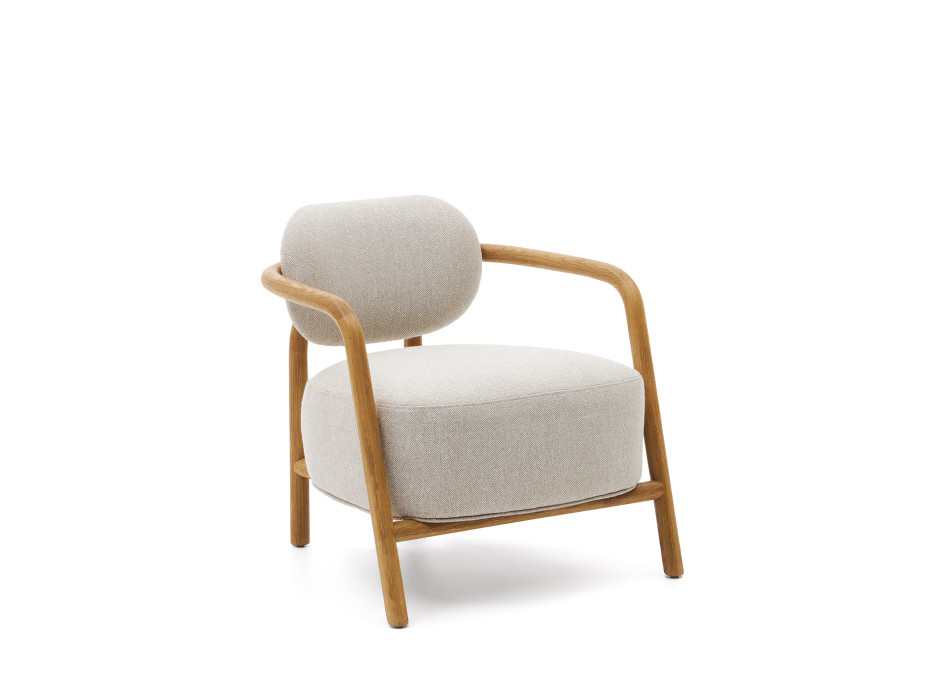 Fauteuil Melqui beige en chêne massif avec finition naturelle