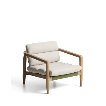 Fauteuil Menfi en bois d'acacia massif et corde verte certifiée FSC 100 % naturelle
