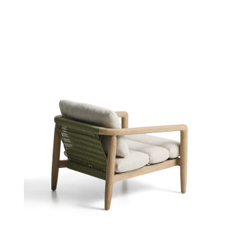 Fauteuil Menfi en bois d'acacia massif et corde verte certifiée FSC 100 % naturelle