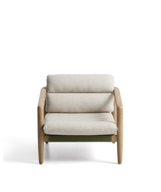 Fauteuil Menfi en bois d'acacia massif et corde verte certifiée FSC 100 % naturelle