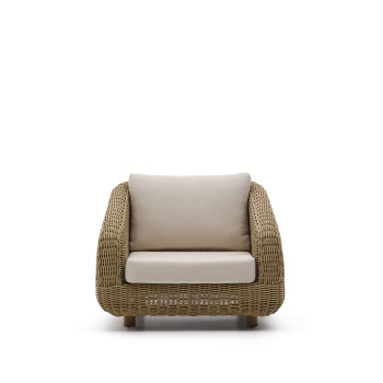 Fauteuil Meria en rotin synthétique et pieds en bois d'acacia massif 100 % certifié FSC