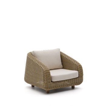 Fauteuil Meria en rotin synthétique et pieds en bois d'acacia massif 100% FSC