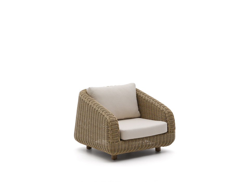 Fauteuil Meria en rotin synthétique et pieds en bois d'acacia massif 100% FSC