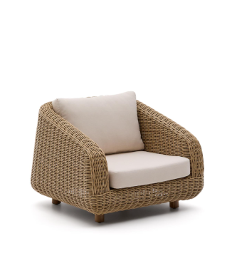Fauteuil Meria en rotin synthétique et pieds en bois d'acacia massif 100% FSC