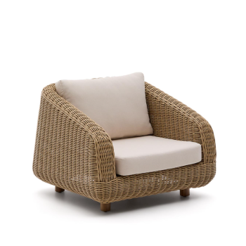 Fauteuil Meria en rotin synthétique et pieds en bois d'acacia massif 100% FSC