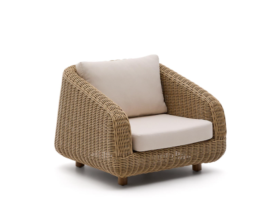 Fauteuil Meria en rotin synthétique et pieds en bois d'acacia massif 100% FSC