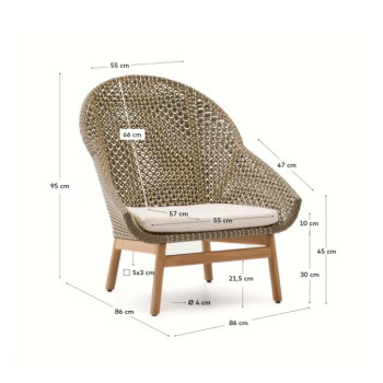 Fauteuil Olbia avec dossier haut en rotin synthétique et bois massif de teck 100 % certifié FSC