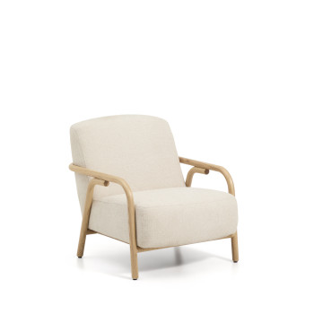 Fauteuil Sylo en chenille beige et frêne massif finition naturelle FSC 100%