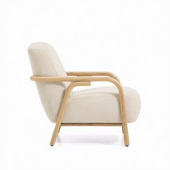 Fauteuil Sylo en chenille beige et frêne massif finition naturelle FSC 100%