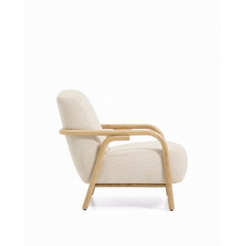 Fauteuil Sylo en chenille beige et frêne massif finition naturelle FSC 100%