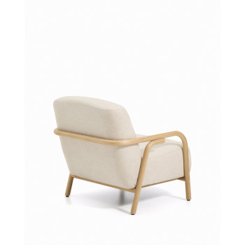 Fauteuil Sylo en chenille beige et frêne massif finition naturelle FSC 100%