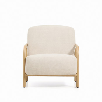 Fauteuil Sylo en chenille beige et frêne massif finition naturelle FSC 100%