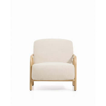 Fauteuil Sylo en chenille beige et frêne massif finition naturelle FSC 100%