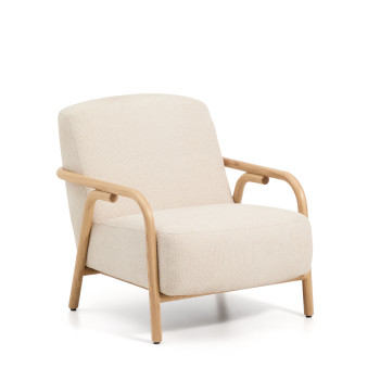 Fauteuil Sylo en chenille beige et frêne massif finition naturelle FSC 100%
