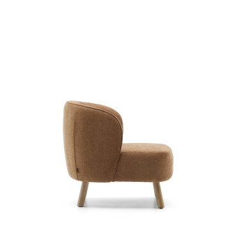 Fauteuil Ulit en chenille terracotta et pieds en hêtre massif finition naturelle
