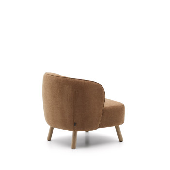 Fauteuil Ulit en chenille terracotta et pieds en hêtre massif finition naturelle