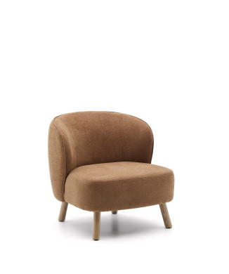 Fauteuil Ulit en chenille terracotta et pieds en hêtre massif finition naturelle