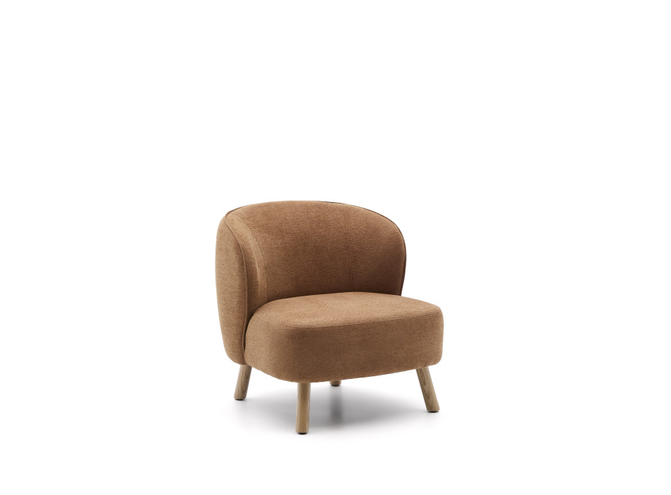 Fauteuil Ulit en chenille terracotta et pieds en hêtre massif finition naturelle