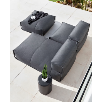 Pouf canapé modulable carré, 100% extérieur, gris foncé et aluminium noir, 101 x 101 cm