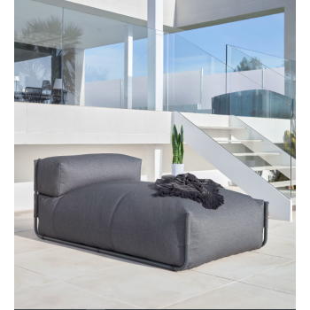 Canapé-pouf carré modulable pour salon d'extérieur, aluminium gris foncé et noir, 165x101 cm
