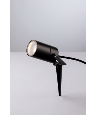 Projecteur AKRON noir avec 1 LED GU10 IP65 et picot 10x6cm