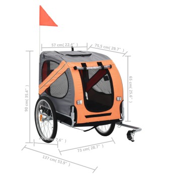 Remorque de vélo pour chien orange et gris