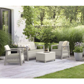 Salon de jardin beige 4 places KETER SCANDI avec coussins beiges