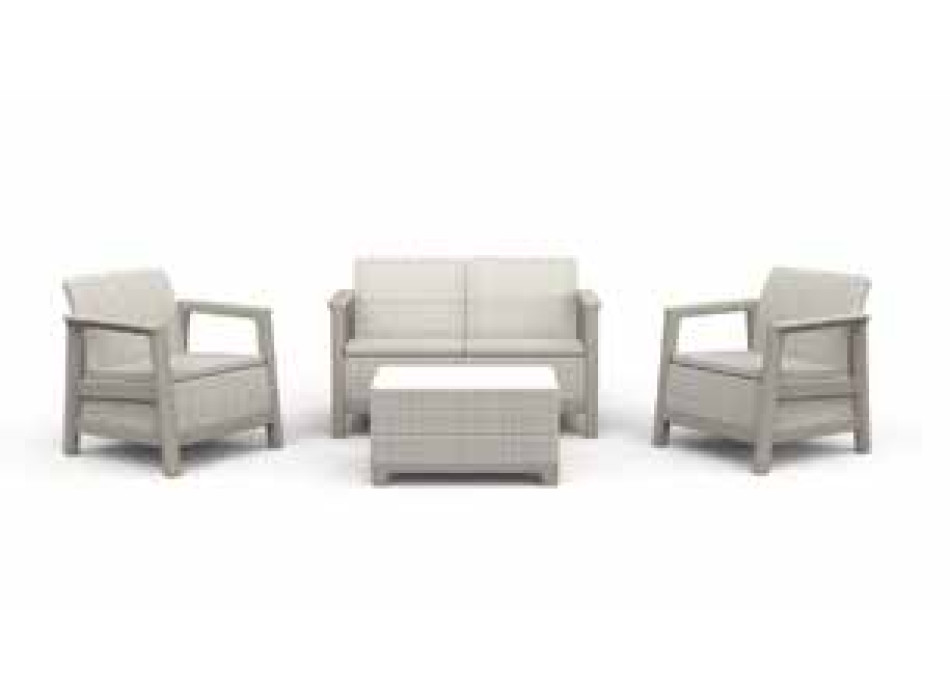 Salon de jardin beige 4 places KETER SCANDI avec coussins beiges
