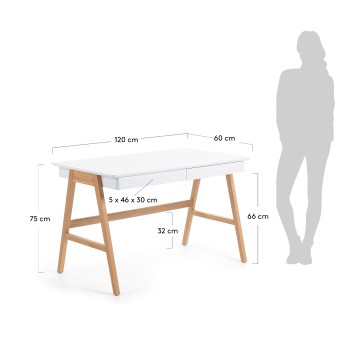 Bureau Dyana en MDF laqué blanc avec pieds en chêne