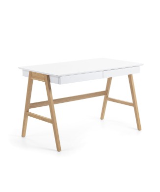 Bureau Dyana en MDF laqué blanc avec pieds en chêne