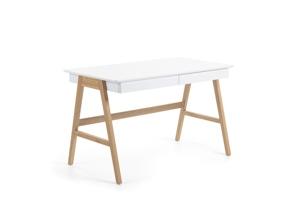 Bureau Dyana en MDF laqué blanc avec pieds en chêne