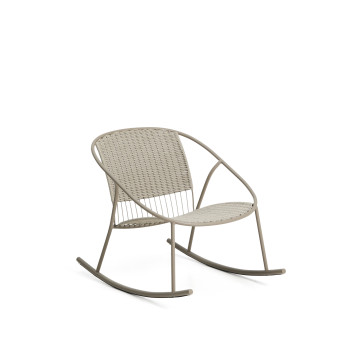 Fauteuil à bascule Atrani en acier galvanisé et corde couleur tourterelle
